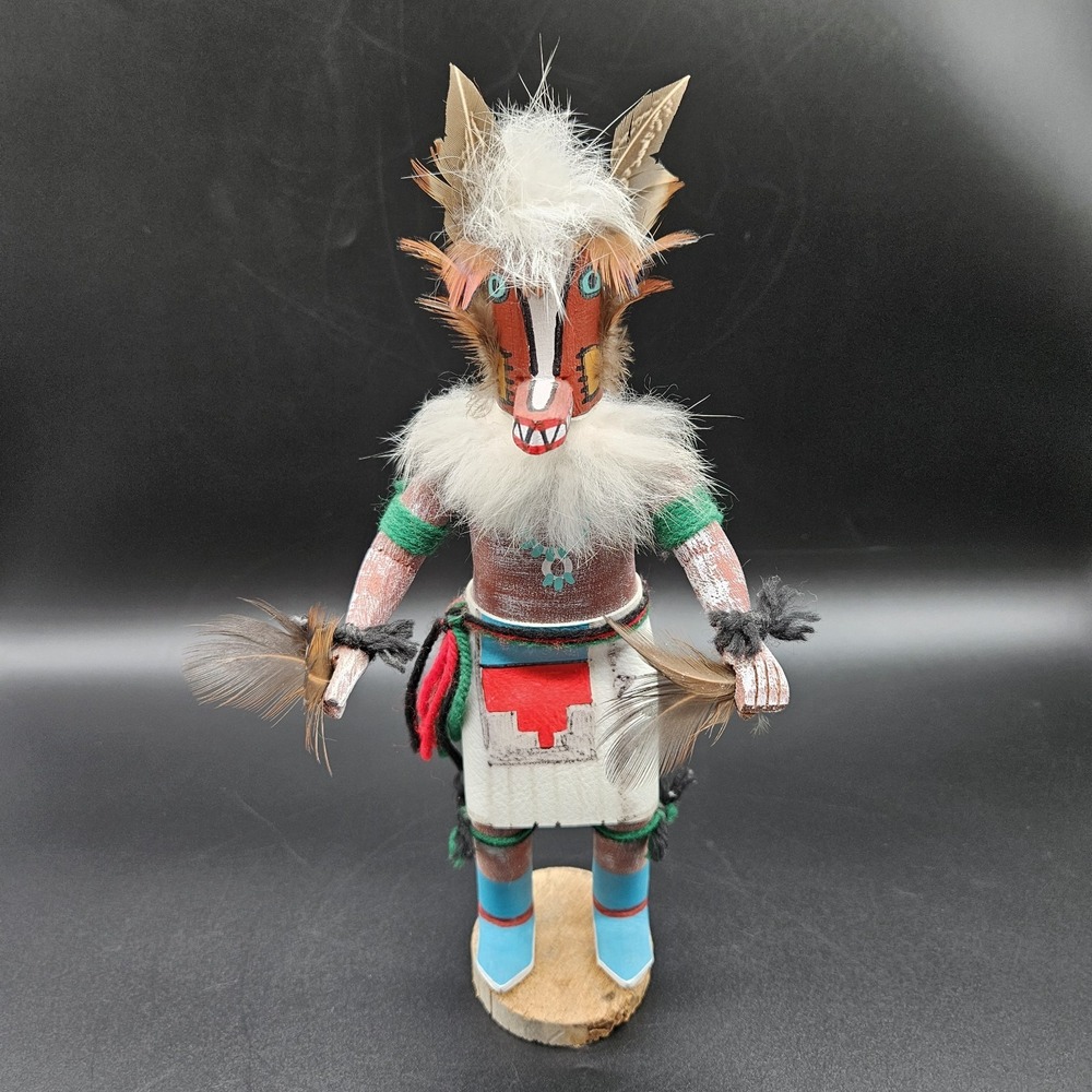 Handcrafted Mixed Media Kachina Figure - White, Green, Red Accents